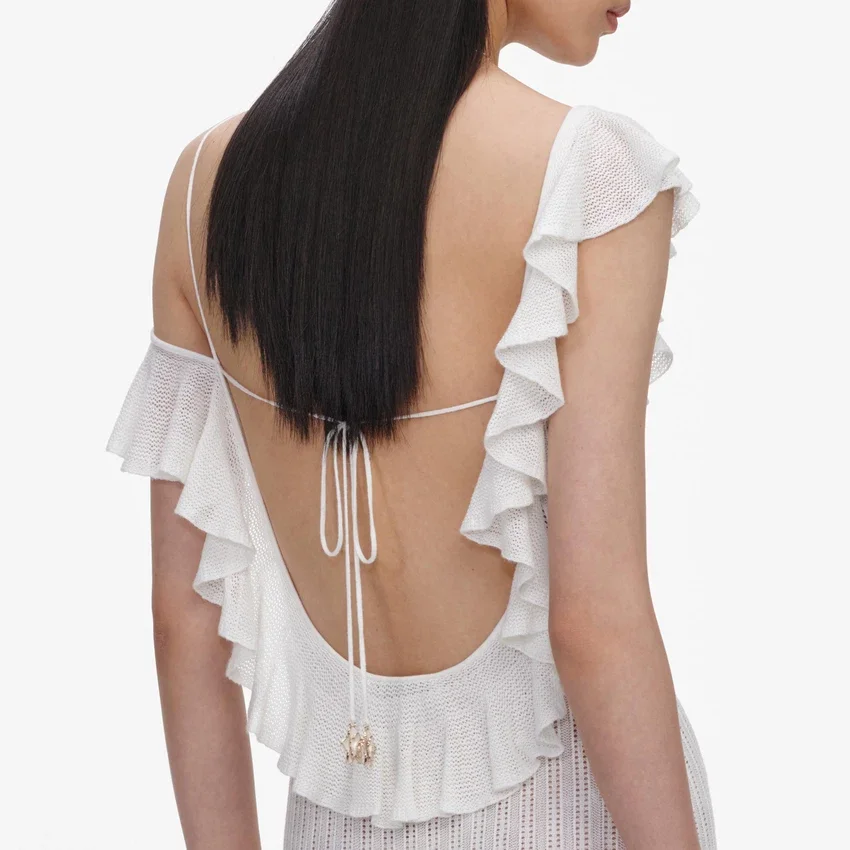 White Ruffle Knit Maxi Dress White Ruffle Knit Maxi Dress