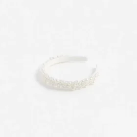 White Satin Pearl Embellished Headband
