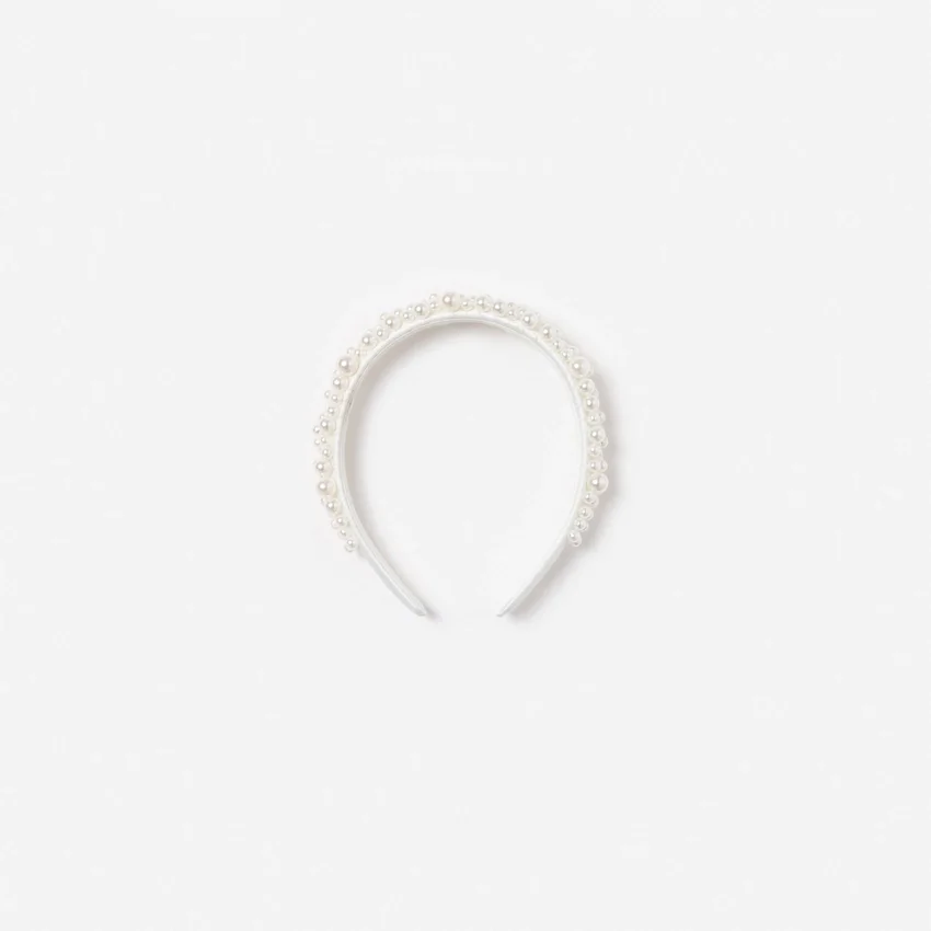 White Satin Pearl Embellished Headband White Satin Pearl Embellished Headband