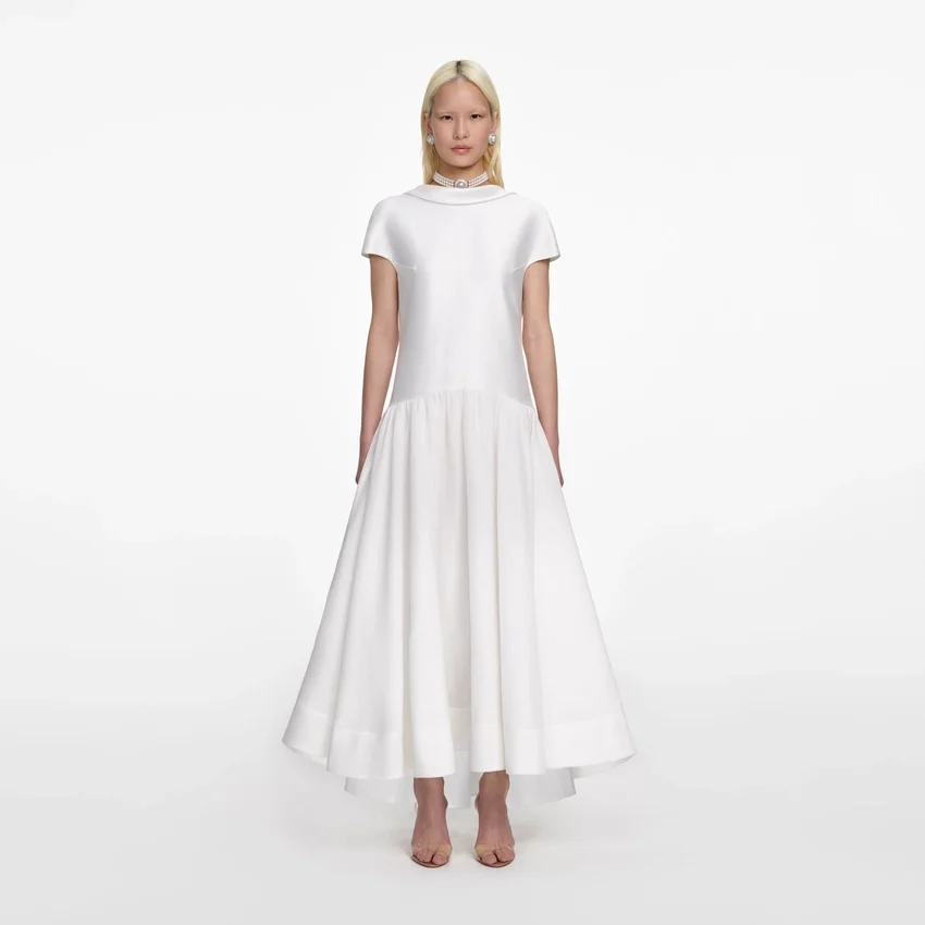 White Satin Ramie Midi Dress White Satin Ramie Midi Dress