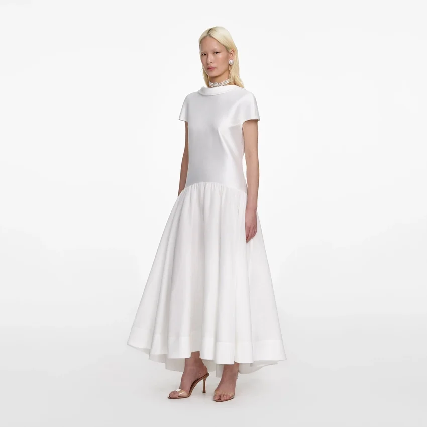 White Satin Ramie Midi Dress White Satin Ramie Midi Dress