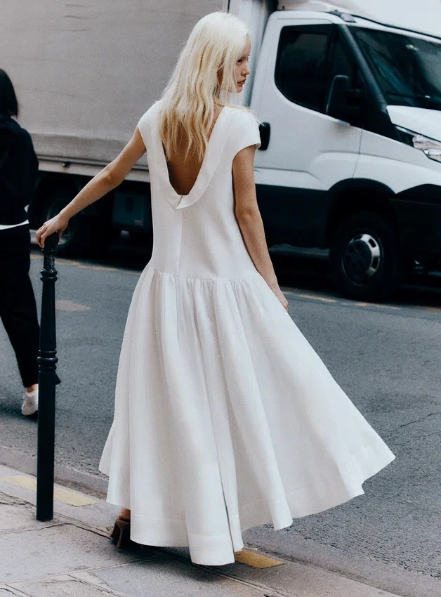 White Satin Ramie Midi Dress White Satin Ramie Midi Dress
