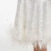 White Sequin Lace Feather Midi Dress White Sequin Lace Feather Midi Dress
