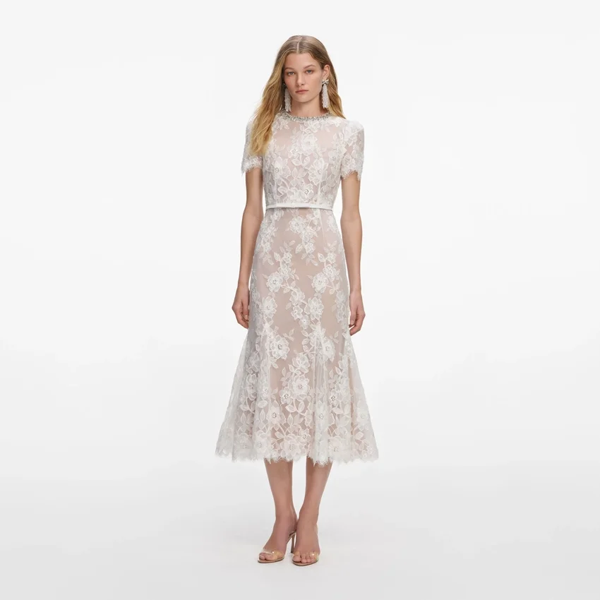 White Sequin Lace Midi Dress White Sequin Lace Midi Dress