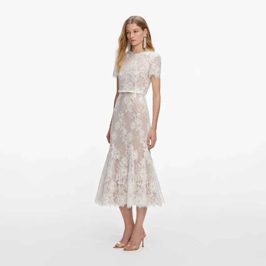 White Sequin Lace Midi Dress White Sequin Lace Midi Dress