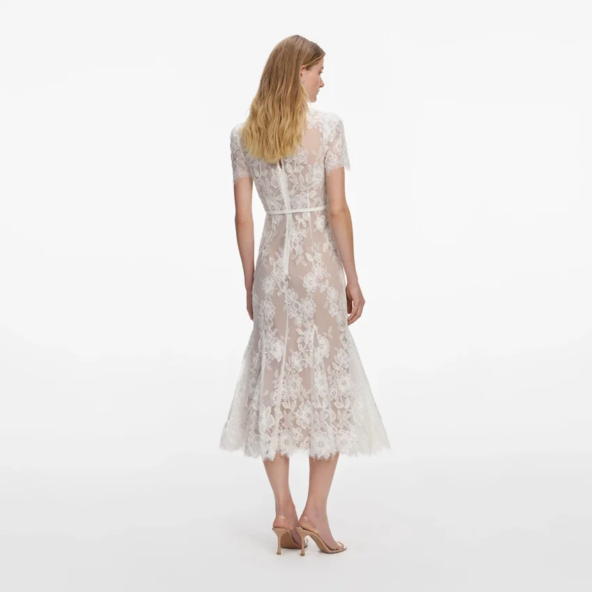 White Sequin Lace Midi Dress White Sequin Lace Midi Dress
