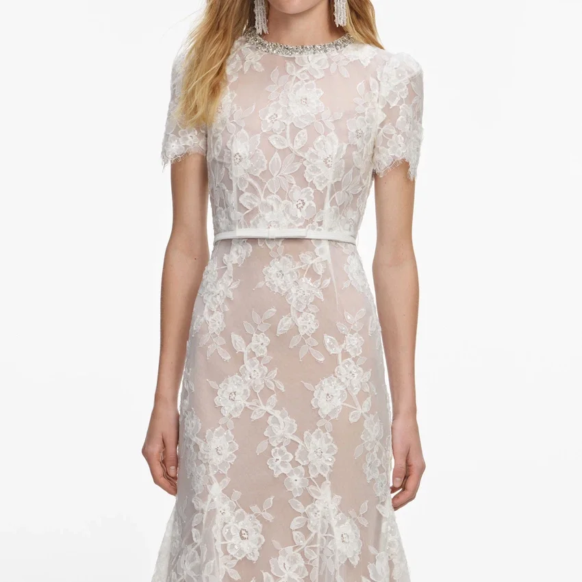 White Sequin Lace Midi Dress White Sequin Lace Midi Dress