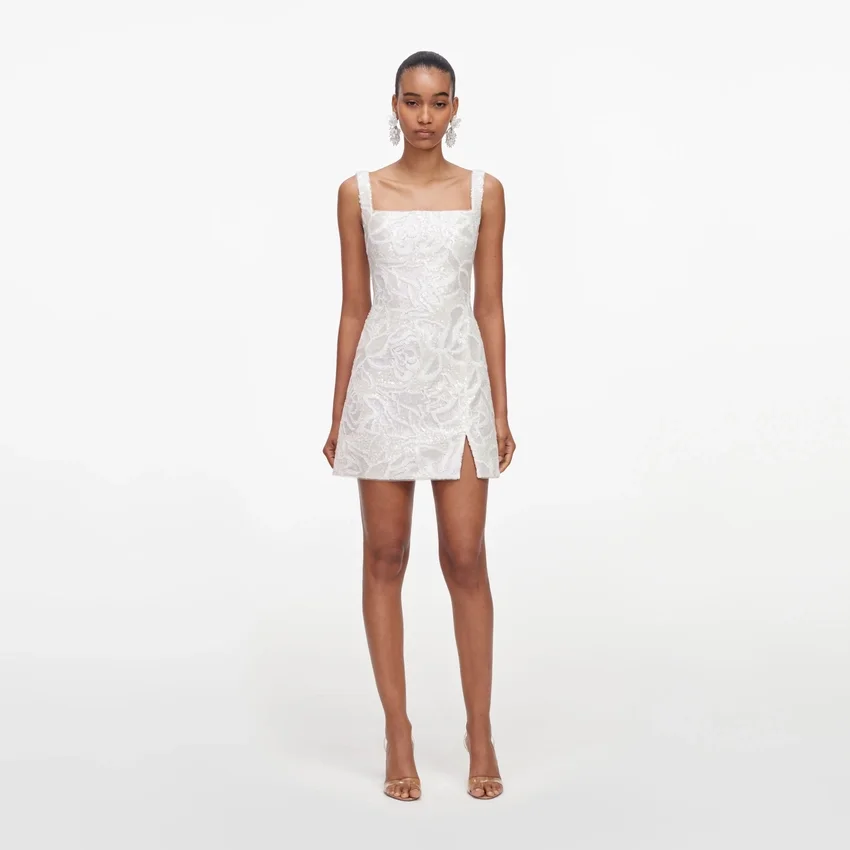 White Sequin Lace Mini Dress White Sequin Lace Mini Dress