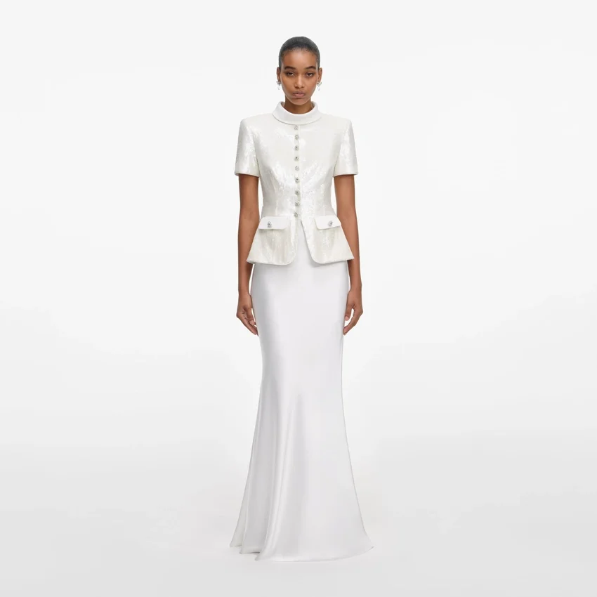 White Sequin Tailored Maxi Dress White Sequin Tailored Maxi Dress