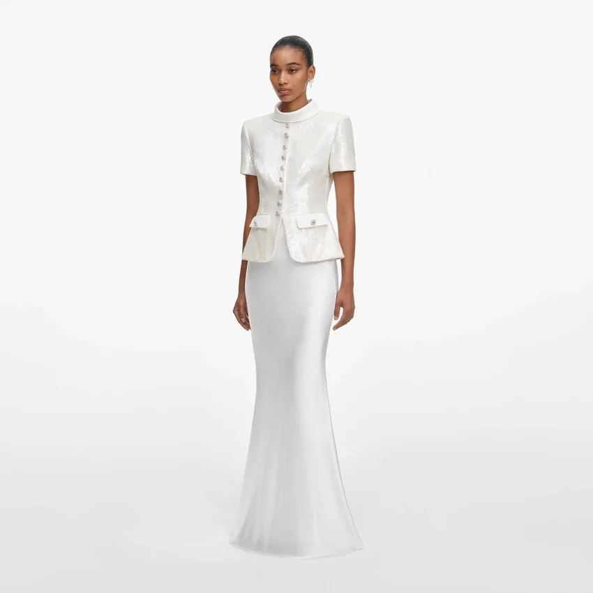 White Sequin Tailored Maxi Dress White Sequin Tailored Maxi Dress