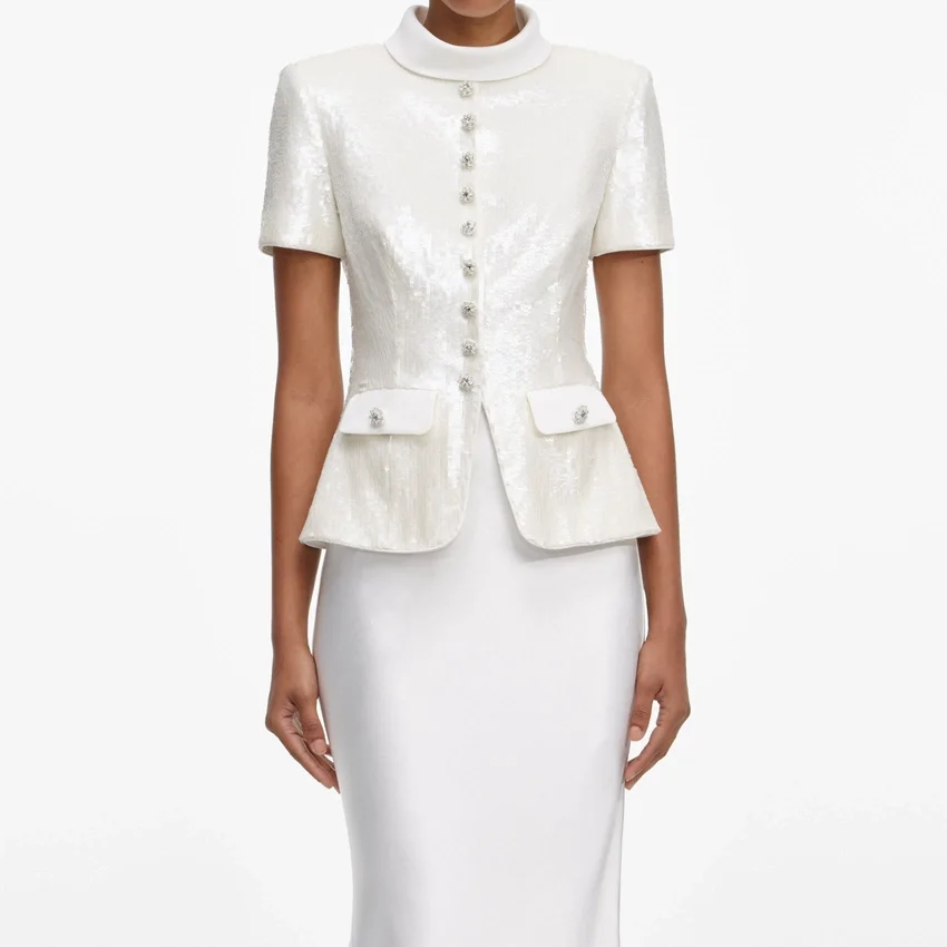 White Sequin Tailored Maxi Dress White Sequin Tailored Maxi Dress