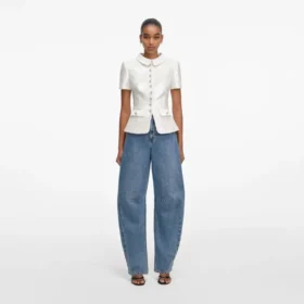 White Sequin Tailored Top