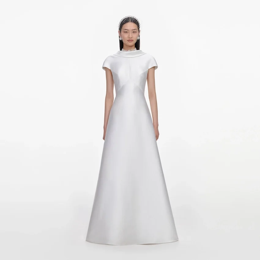 White Taffeta Collared Maxi Dress White Taffeta Collared Maxi Dress