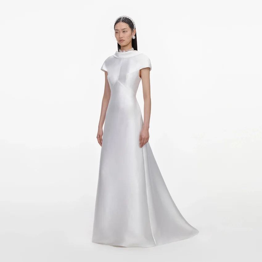 White Taffeta Collared Maxi Dress White Taffeta Collared Maxi Dress