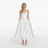 White Taffeta Strapless Midi Dress White Taffeta Strapless Midi Dress