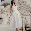 White Taffeta Strapless Midi Dress White Taffeta Strapless Midi Dress