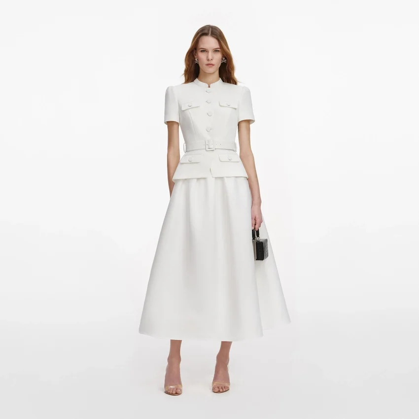 White Tailored Taffeta Midi Dress White Tailored Taffeta Midi Dress