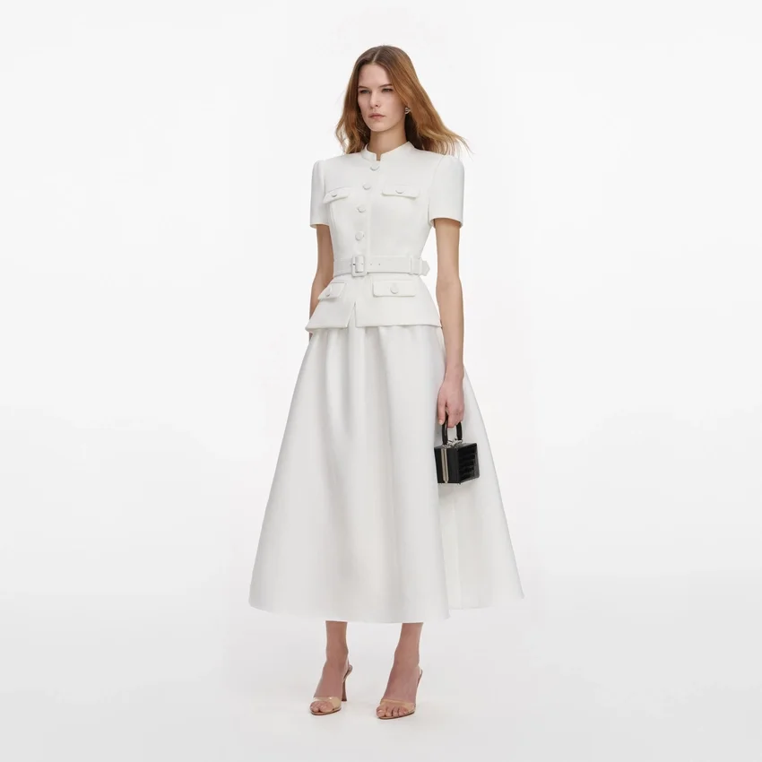 White Tailored Taffeta Midi Dress White Tailored Taffeta Midi Dress