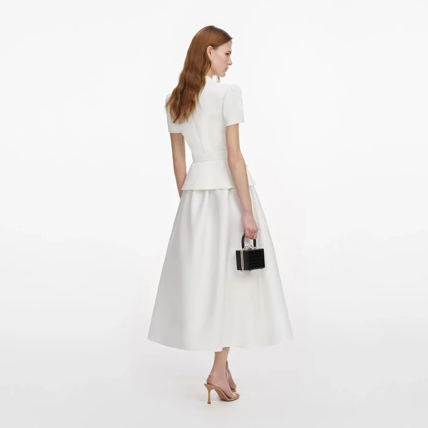 White Tailored Taffeta Midi Dress White Tailored Taffeta Midi Dress