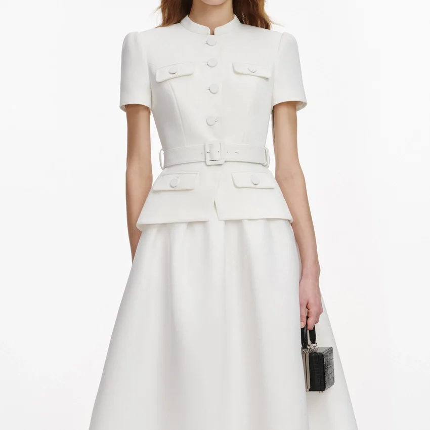 White Tailored Taffeta Midi Dress White Tailored Taffeta Midi Dress