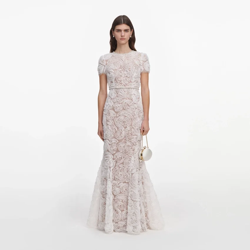 White Tulle Lace Maxi Dress White Tulle Lace Maxi Dress
