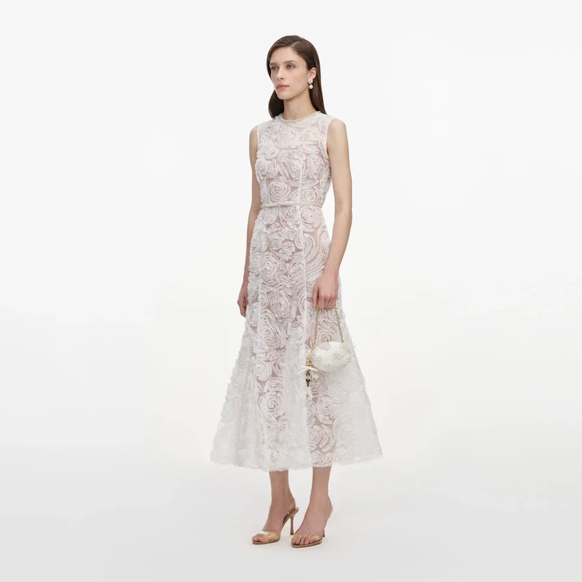 White Tulle Lace Midi Dress White Tulle Lace Midi Dress