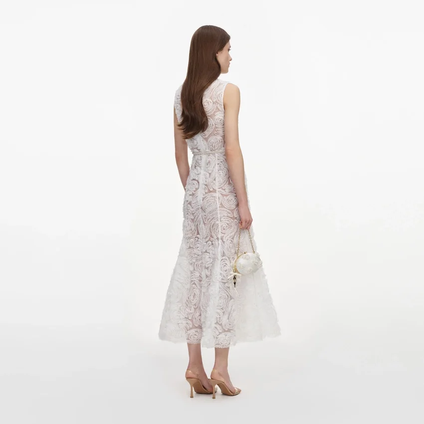 White Tulle Lace Midi Dress White Tulle Lace Midi Dress