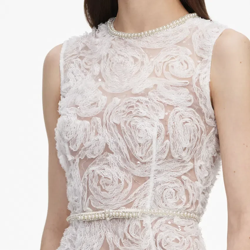 White Tulle Lace Midi Dress White Tulle Lace Midi Dress