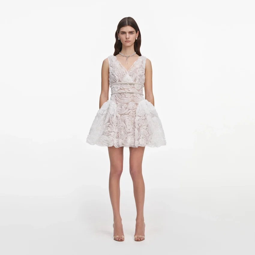 White Tulle Lace Mini Dress White Tulle Lace Mini Dress