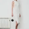 White Viscose Knit Drape Maxi Dress White Viscose Knit Drape Maxi Dress