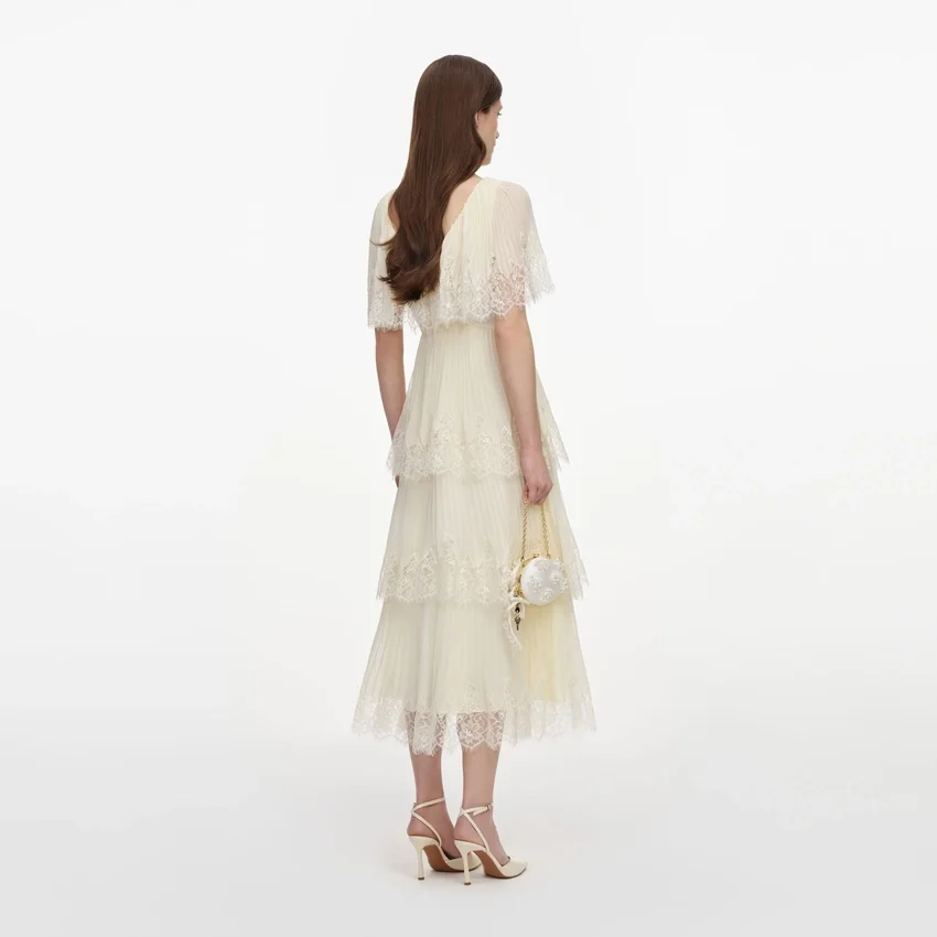 Yellow Chiffon Tiered Midi Dress Yellow Chiffon Tiered Midi Dress