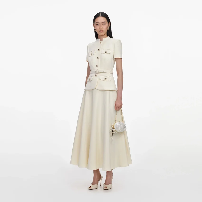 Yellow Crepe Tailored Midi Dress Yellow Crepe Tailored Midi Dress