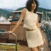 Yellow Crochet Flower Knit Mini Skirt