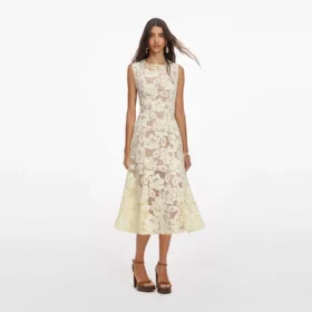 Yellow Crochet Lace Midi Dress