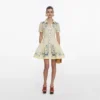 Yellow Floral Organza Mini Dress