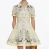Yellow Floral Organza Mini Dress