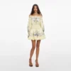 Yellow Floral Organza Ruffle Mini Dress
