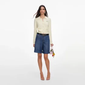 Yellow Flower Embroidered Knit Cardigan