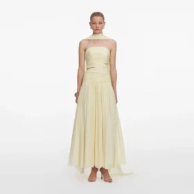 Yellow Georgette Scarf Midi Dress
