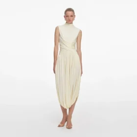 Yellow Jersey Wrap Midi Dress
