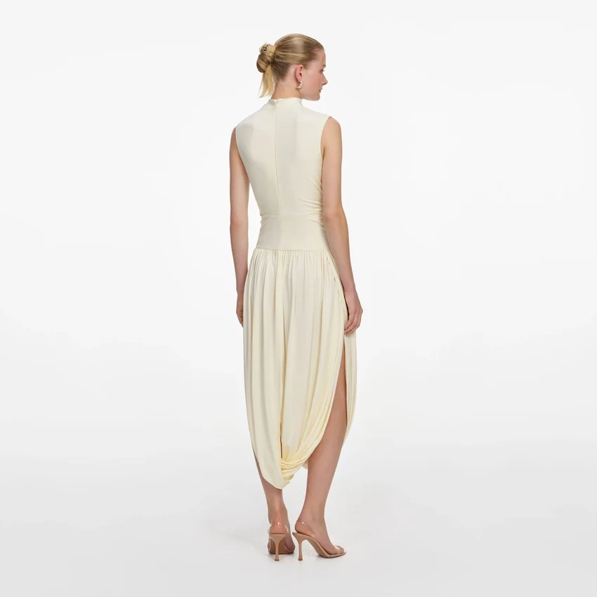 Yellow Jersey Wrap Midi Dress Yellow Jersey Wrap Midi Dress