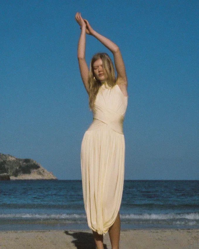Yellow Jersey Wrap Midi Dress Yellow Jersey Wrap Midi Dress
