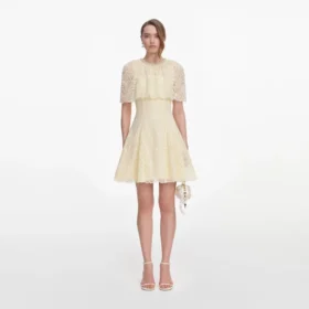 Yellow Lace Cape Mini Dress