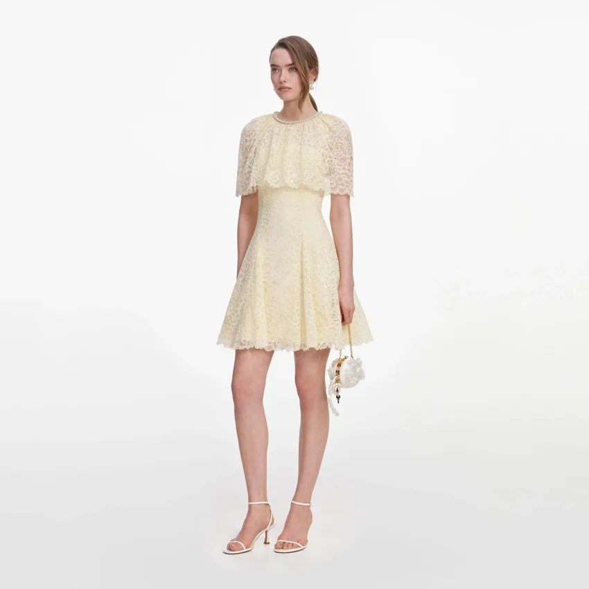 Yellow Lace Cape Mini Dress Yellow Lace Cape Mini Dress