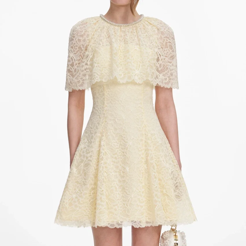 Yellow Lace Cape Mini Dress Yellow Lace Cape Mini Dress