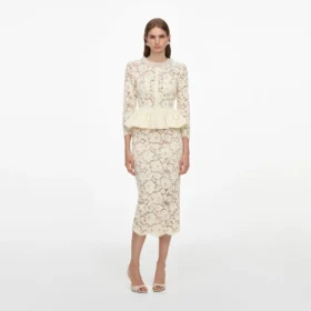 Yellow Lace Peplum Midi Dress