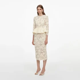 Yellow Lace Peplum Midi Dress