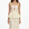 Yellow Lace Peplum Midi Dress