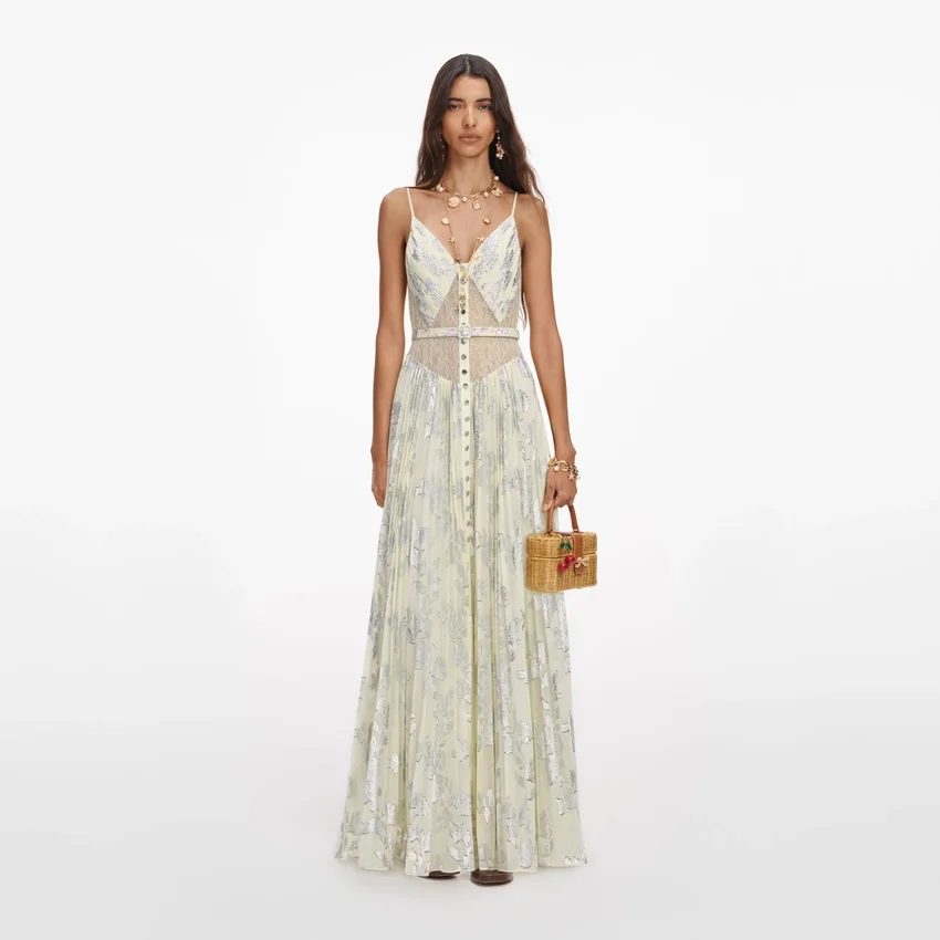 Yellow Metallic Chiffon Maxi Dress Yellow Metallic Chiffon Maxi Dress