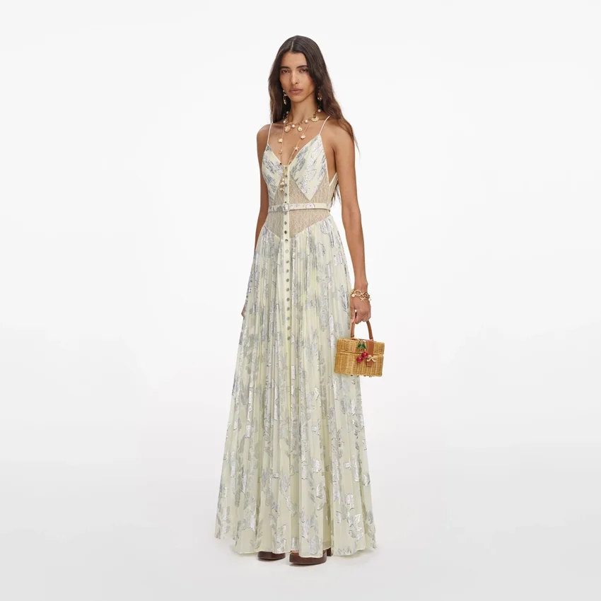 Yellow Metallic Chiffon Maxi Dress Yellow Metallic Chiffon Maxi Dress